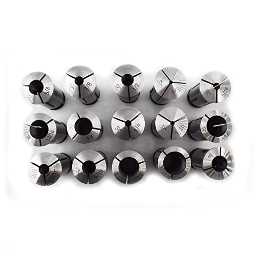 5C Circular Collet 1/8-1 Inch Steel Spare Collet for CNC Milling Lathe Tool Work Holding Engraving Machine 15Pcs