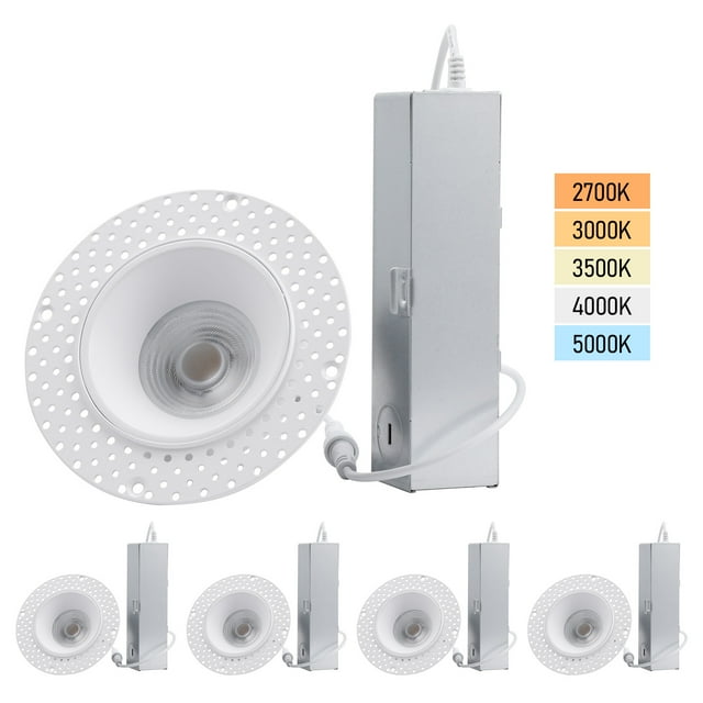 5CCT Trimless 3"LED Recessed Light, 15W 120V Ceiling Canless Round Commercial Dimmable LED Downlight with Junction Box, 2700K-5000K 950 LM CRI 90+