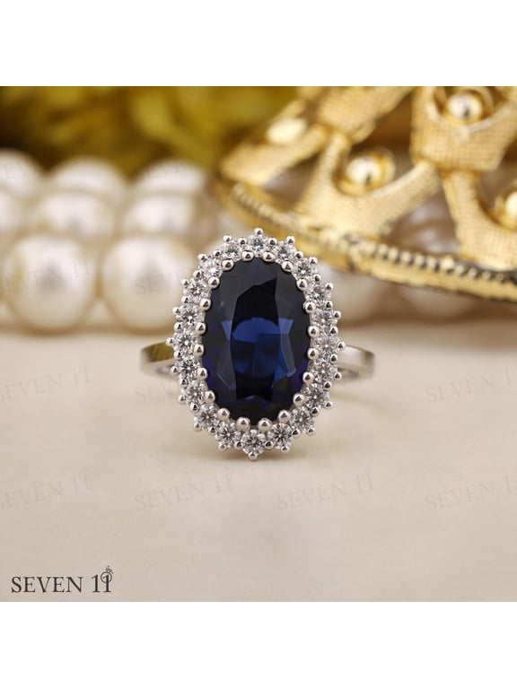 5CT Oval Gemstone Wedding Ring Blue Sapphire Gemstone Bridal Ring Round MoissaniteProposal Ring Halo Moissanite Engagement Ring Gift For Her