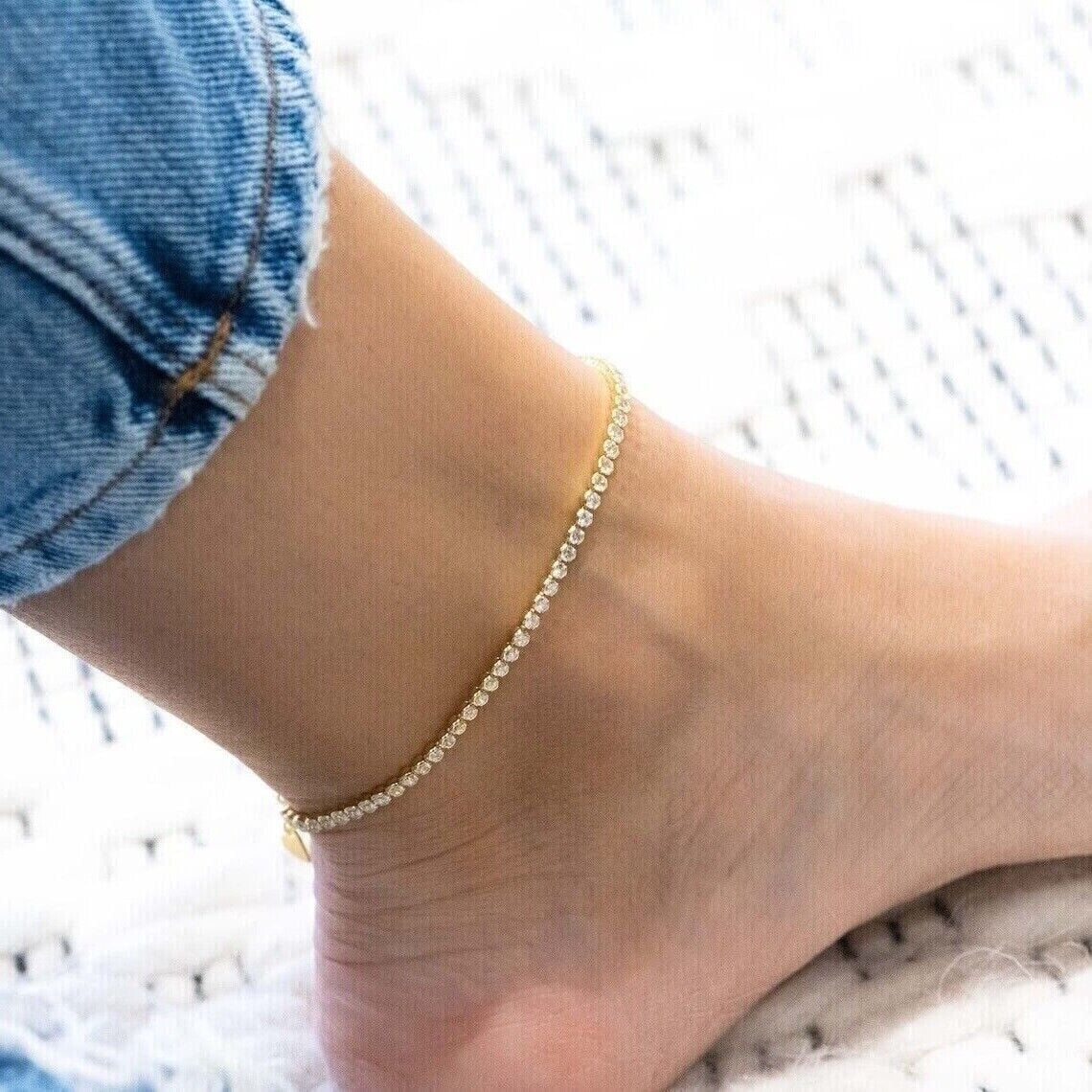 5CT Round Cut Lab-Created Diamond Women's Anklet 9.5in 14K Yellow Gold Plated Sterling Silver