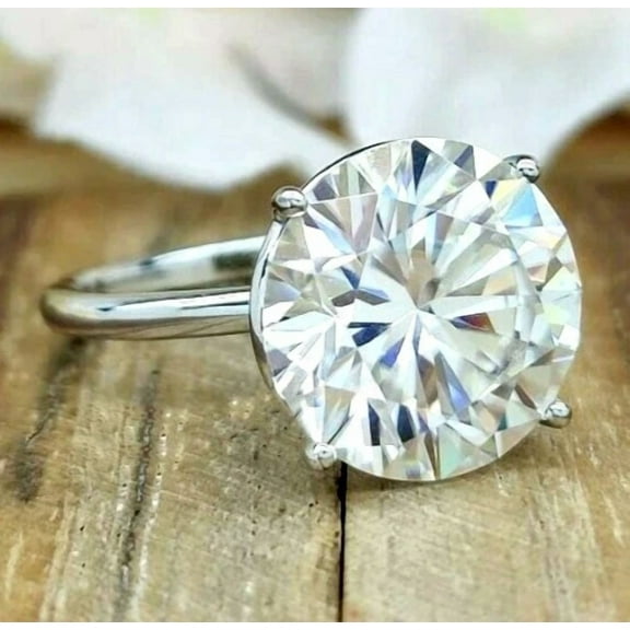 5CT Round Cut VVS1 Moissanite 14K White Gold Plated Engagement Solitaire Ring