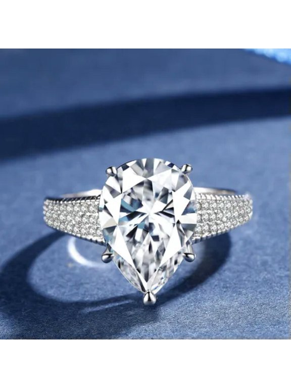 5CT Water Drop AAA Cz Band Women's 925 Silver Engagement Party CZ Ring Size 5-10