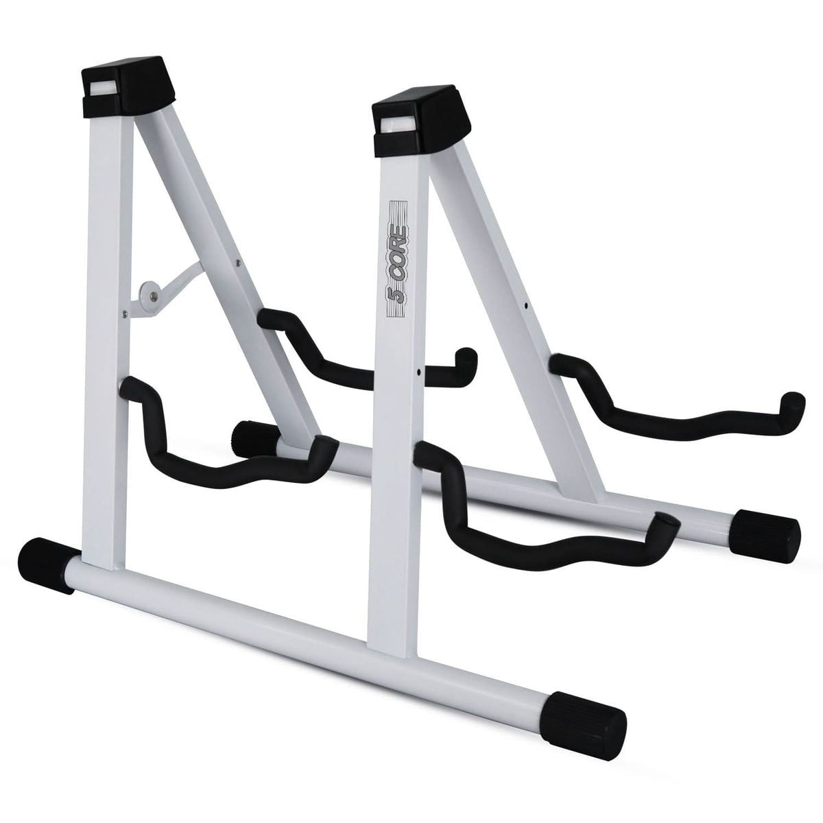 5 CORE Guitar Stand 2 In 1 Electric Acoustic Bass Banjo Stand Strong Metal Double A-Frame Folding Guitar Holder with Padded Foam Sleeves White - GSS 2N1 WH
