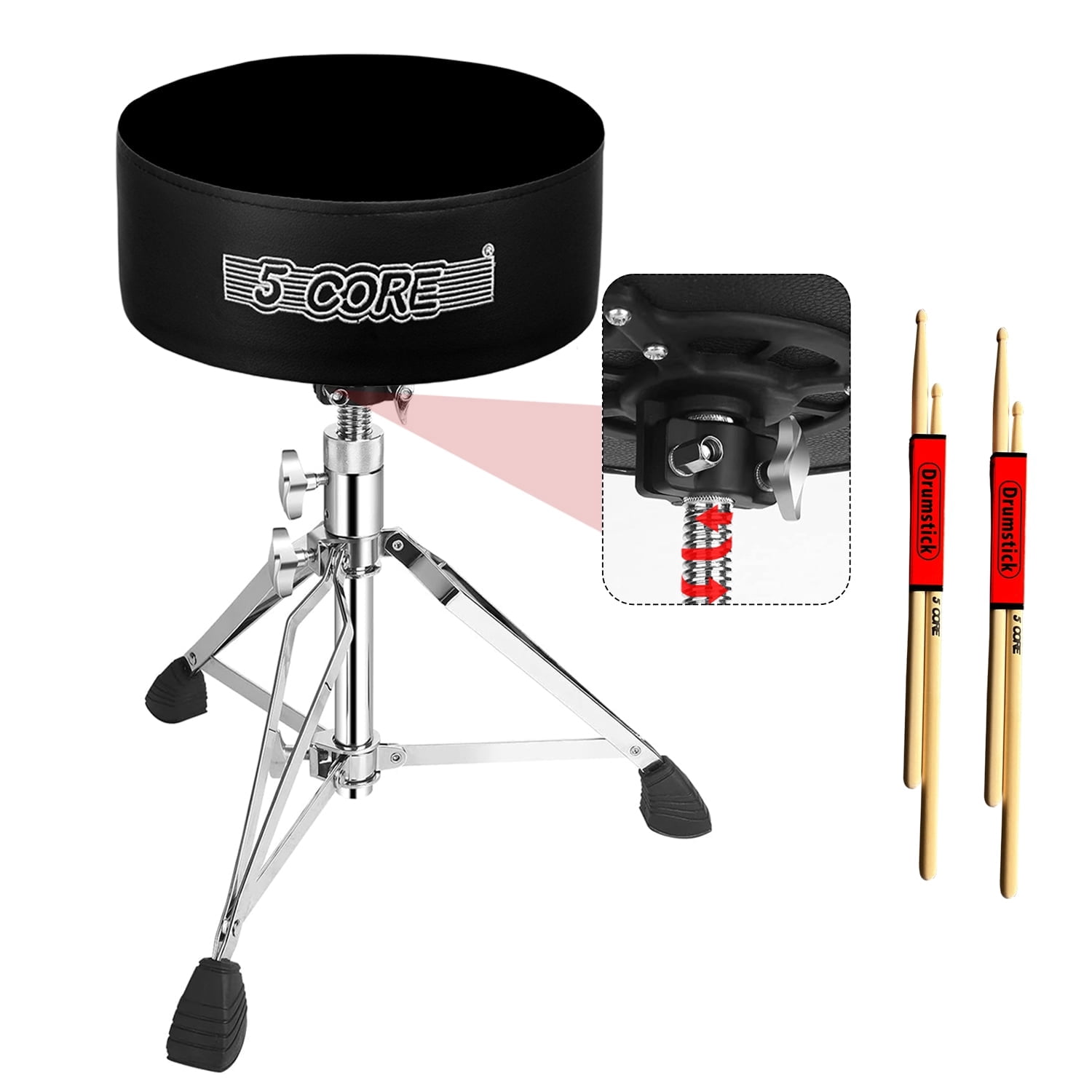 5Core Drum Throne Padded Guitar Stool Swivel Adjustable Drummer Seat Music Chair BLACK VELVET