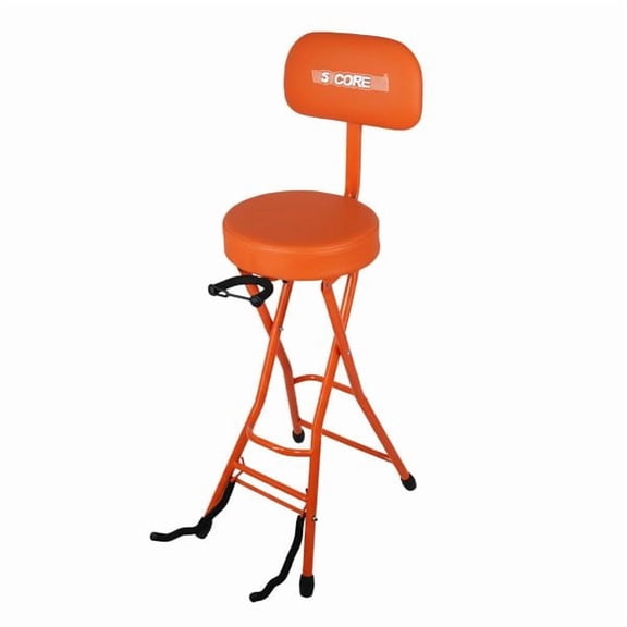 5Core Foldable Padded Guitar Stool with Backrest, 3.15 Inch Cushioned Music Seat Built-In Foot Rest & Guitar Stand