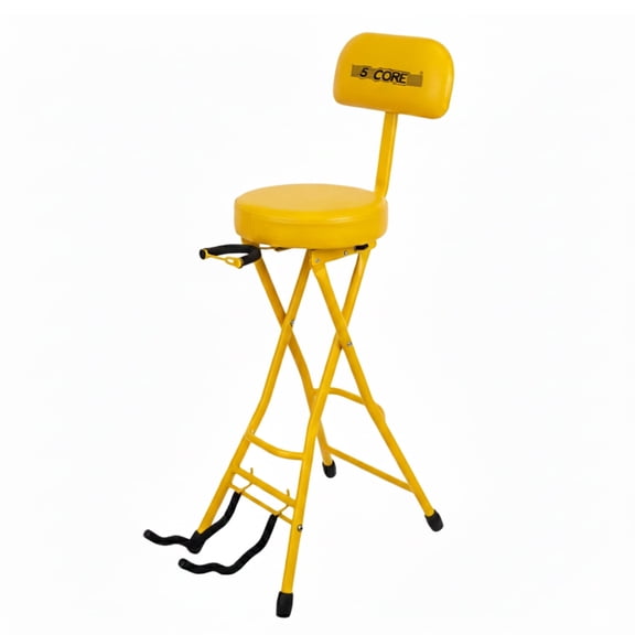 5Core Guitar Stool 3.15" Padded Chair w Backrest Foldable Music Seat Built in Foot Rest Guitar Stand