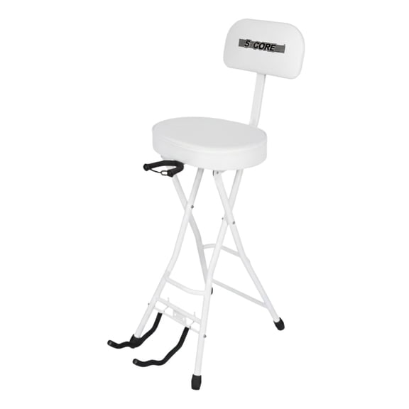 5Core Guitar Stool 3.15" Padded Chair w Backrest Foldable Music Seat Built in Foot Rest Guitar Stand
