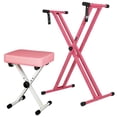 thumbnail image 1 of 5Core Keyboard Stand Double X Style Adjustable Piano Riser + Keyboard Piano Bench PINK, 1 of 5