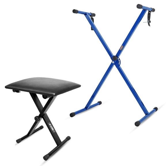 5Core Keyboard Stand Single X Style Adjustable Piano Riser + Keyboard Piano Bench