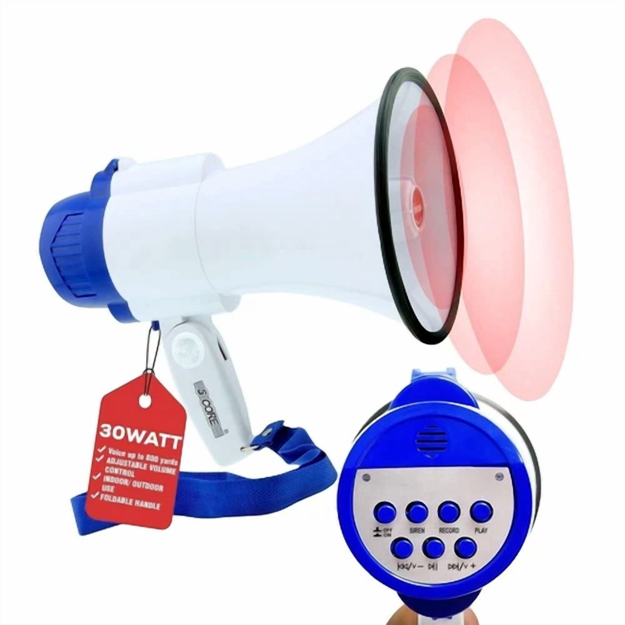 5Core Megaphone Bullhorn Speaker 30W Mini Bull Horn Battery Power ...