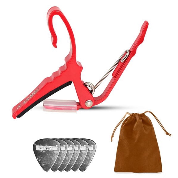 5Core Universal Guitar Capo for Acoustic Electric Guitar, Banjo, Mandolin & Ukulele, Includes 6 Celluloid Guitar Picks with Storage Carry Bag