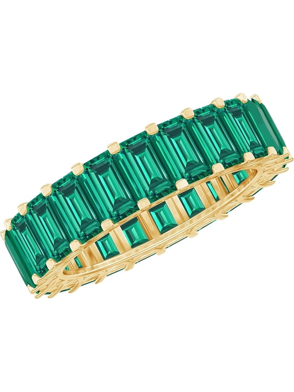 5Ct Emerald Cut Lab Created Emerald Full Eternity Band Men's Ring 14K Yellow Gold Plated