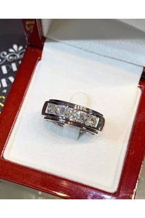 5Ct Round Cut Lab Created Diamond Engagement Men's Ring 14k White Gold Plated