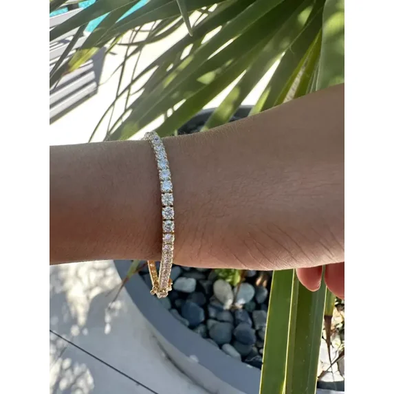 5Ct Round Cut Lab Created Diamond Tennis Bracelet sterling sliver Yellow Gold Plated