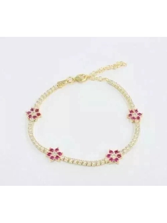5Ct Round Cut Lab Created Ruby Diamond Tennis Bracelet 14K Yellow Gold Plated 7"