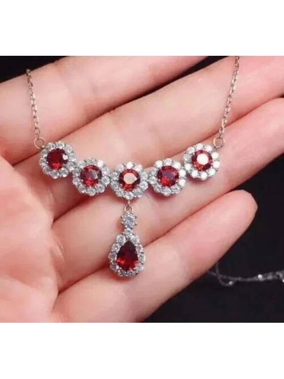 5Ct Round Cut Lab Created Ruby Women's Chain Necklace 14K White Gold Finish 18"