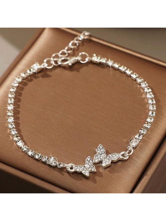 5Ct Round Cut Simulated Diamond Women's Wedding Butterfly Shape Bracelet 14K White Gold Plated 7"