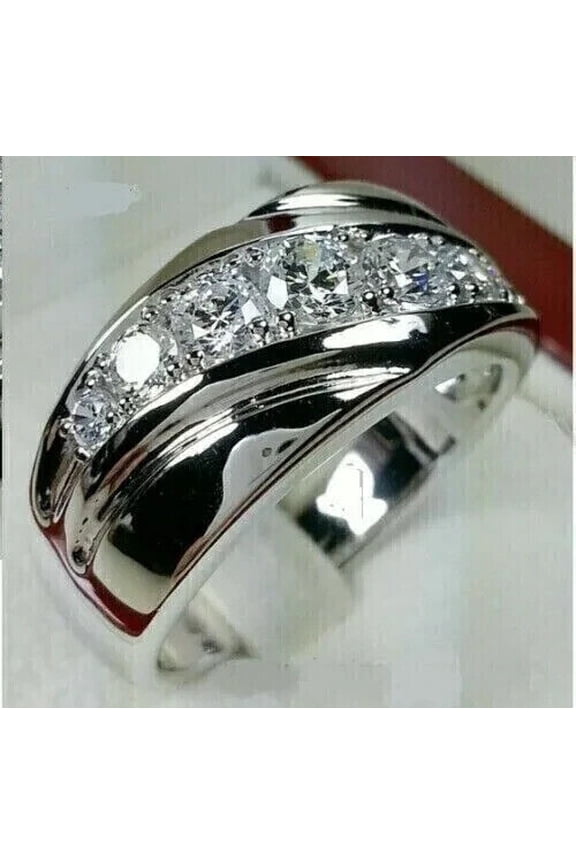 5Ct Round Cut Simulatedd Diamond Men's Wedding Band Ring 14K White Gold Plated