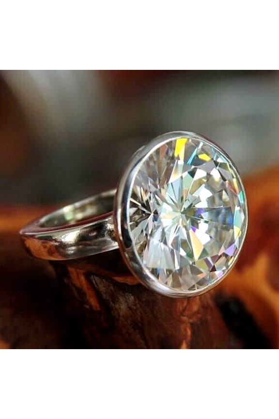 5Ct Ruund Cut Real Moissanite Solitaire Engagement Ring 14k White Gold Plated,925 Silver