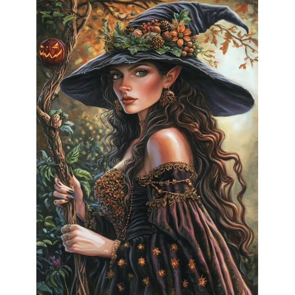5D Beautiful Witch Diamond Painting 12x16 Inch, Full Round Drill Kits Mosaic Art for Adults Relax & Home Wall Decor Festival Gift A761