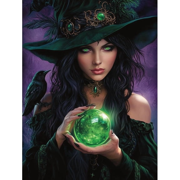 5D Beautiful Witch Diamond Painting 12x16 Inch, Full Round Drill Kits Mosaic Art for Adults Relax & Home Wall Decor Festival Gift A879