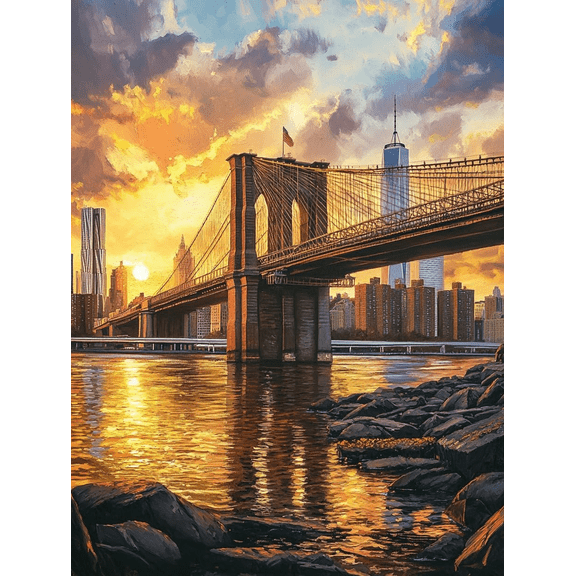5D Brooklyn Bridge Diamond Painting 12x16 Inch, Full Round Drill Kits Mosaic Art for Adults Relax & Home Wall Decor Festival Gift A215