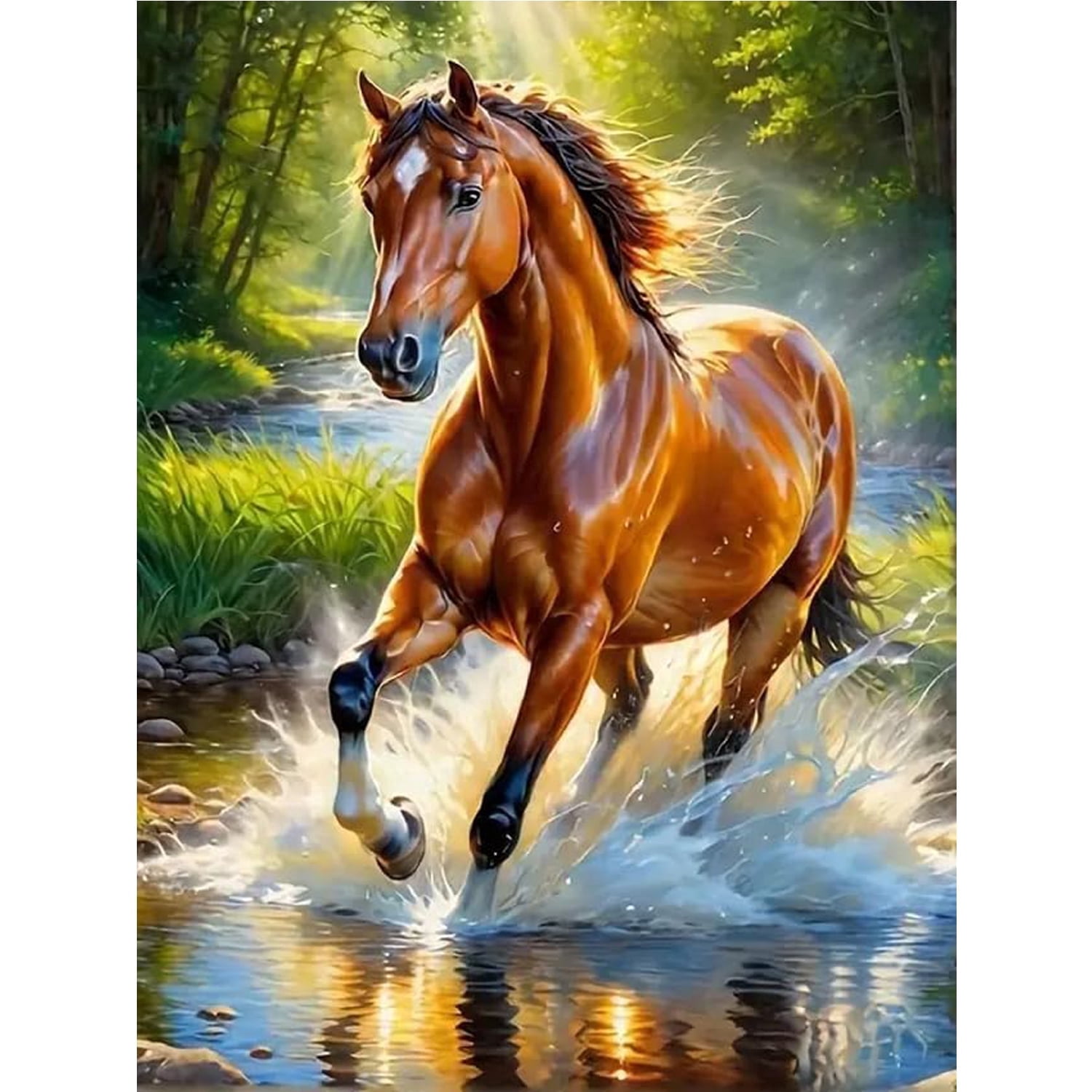 5D Brown Horse Diamond Painting Kit for Adults - Full Drill Forest ...