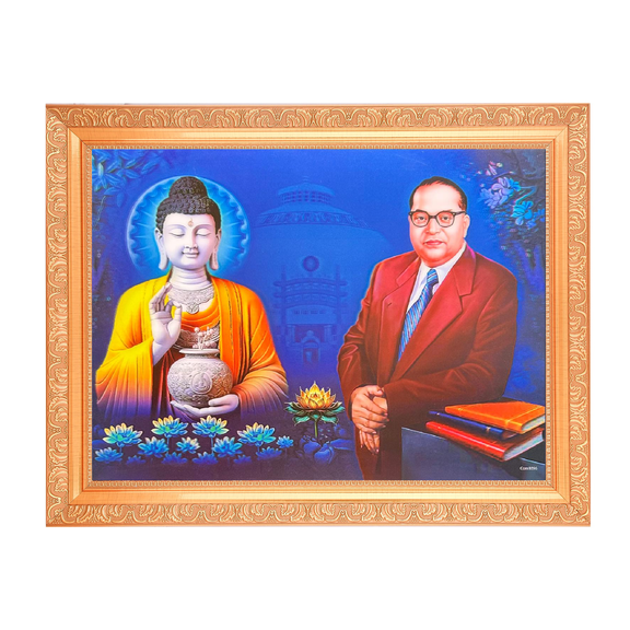 5D Buddha With Ambedkar Jai Bhim Art Frame, Social Justice Home Decor, Dalit Icon Spiritual Wall Hanging Art Frame (14 X 18 Inch)