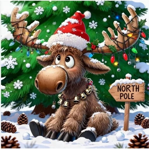 5D Christmas Diamond Art Kits for Adults Beginners, DIY Cute Deer Diamond Painting Kits, Full Drill Paint by Diamonds Dot Gem Art Painting Kit, for Home Wall Decor 8x12 Inch
