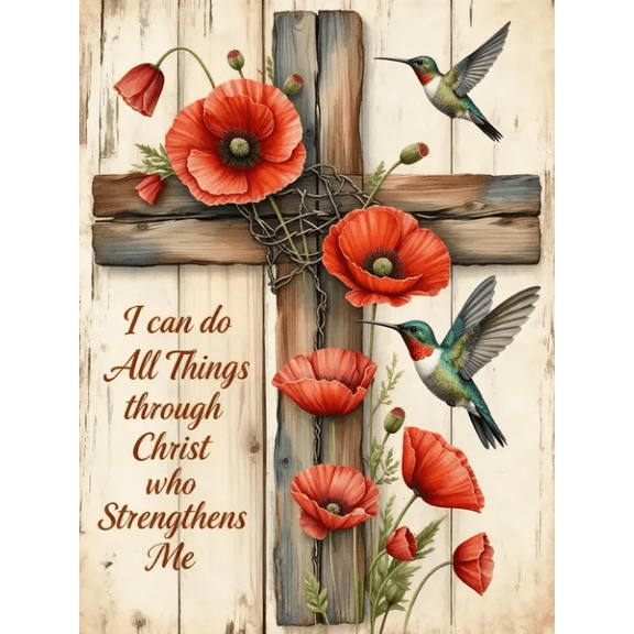 5D Cross Diamond Painting Kits for Adults Beginners, DIY Full Round Drill Diamond Painting Kits Crucifix,Flower Birds Paint by Diamonds Dots Gem Art Crystal Easy,Home Wall Decor 8x12 Inch