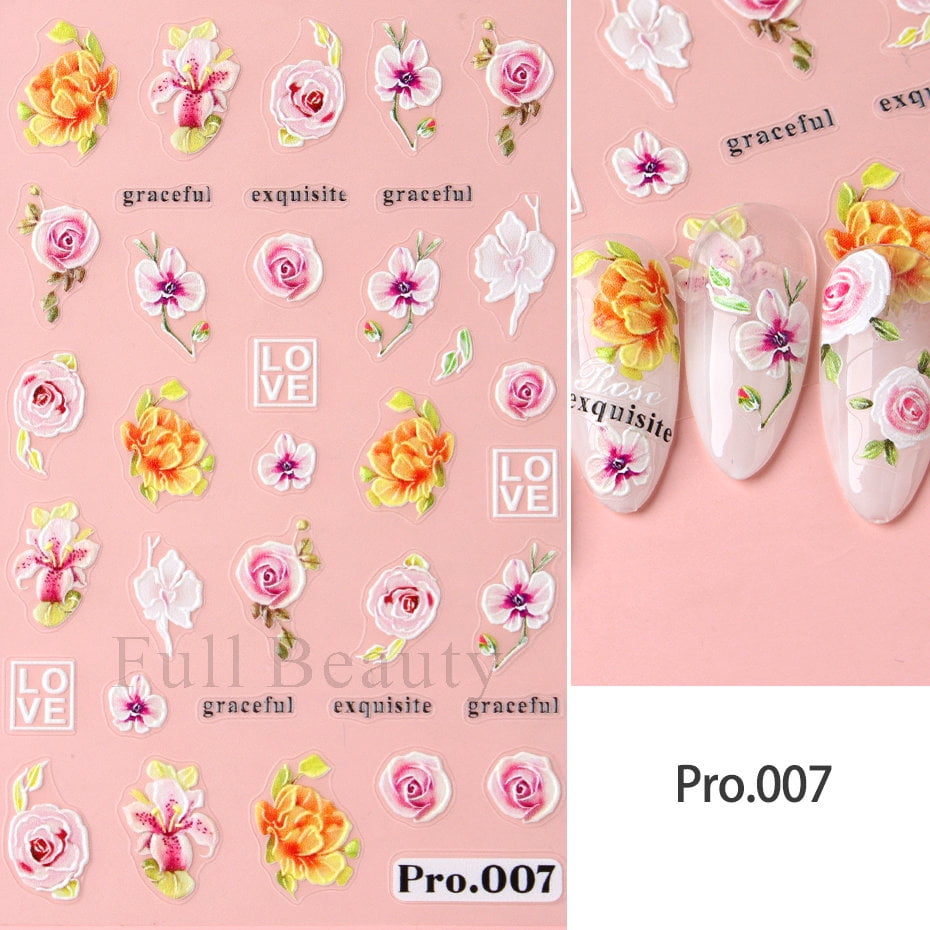 5D Cute Bee Daisy Flower Nail Stickers Petals Blossom Butterfly Insect Self-Adhesive Manicure Decal DIY Charms Foils Decor Nails