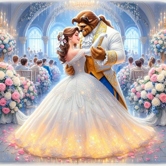 5D DIY Artificial Full Diamond Painting Set - Adult Beginner, Beauty & The Beast Diamond Art, Sparkling Rhinestone, for Home Wall Decor & Gift - Perfect for Art Lovers & Adults
