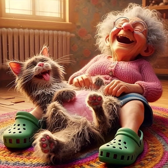 5D DIY Artificial Full Diamond Painting Set - Adult Beginner, Charming Elderly Woman & Cat Scene for Home Wall Decor & Gift - Perfect for Art Lovers & Adults