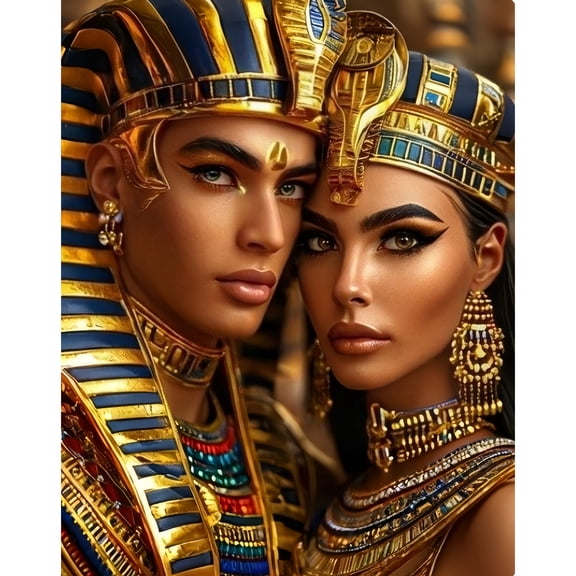 5D DIY Artificial Full Diamond Painting Set - Adult Beginner, Egyptian Pharaoh & Queen Diamond Art, Sparkling Rhinestone, for Home Wall Decor & Gift - Perfect for Art Lovers & Adults