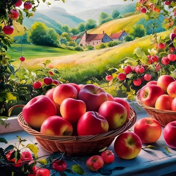 5D DIY Artificial Full Diamond Painting Set - Adult Beginner, Harvested Apple Scene Diamond Art, Sparkling Rhinestone, for Home Wall Decor & Gift - Perfect for Art Lovers & Adults