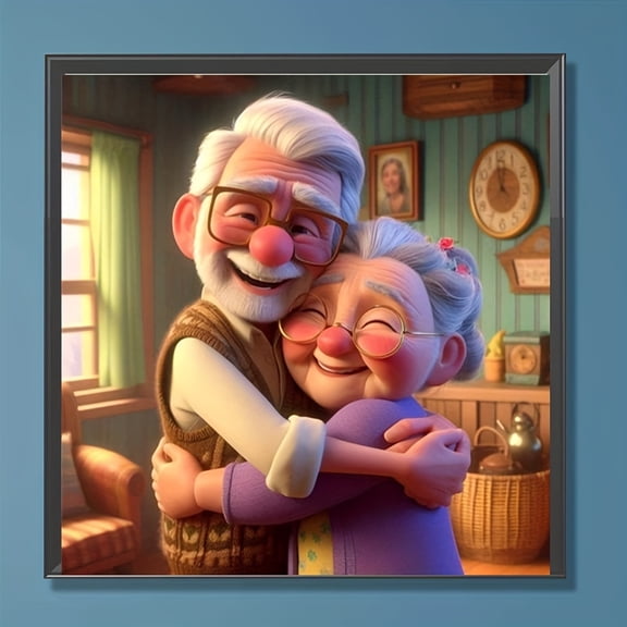 5D DIY Artificial Full Diamond Painting Set - Adult Beginner, Joyful Elderly Couple Embrace Diamond Art, Sparkling Rhinestone, for Home Wall Decor & Gift - Perfect for Art Lovers & Adults