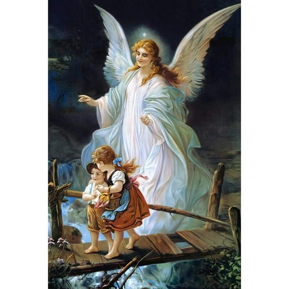5D DIY Artificial Full Diamond Painting Set - Adult Beginner, Lindberg Heilige Schutzengel Guardian Angel and Children for Home Wall Decor & Gift - Perfect for Art Lovers & Adults