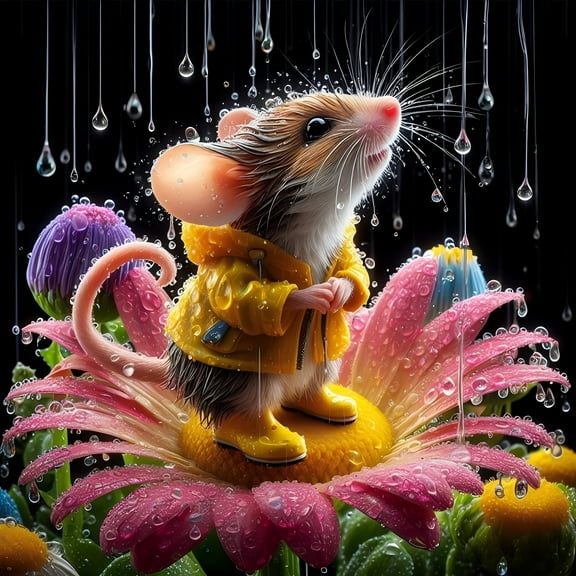 5D DIY Artificial Full Diamond Painting Set - Adult Beginner, Small Mouse on A Flower Art Set Diamond for Home Wall Decor & Gift - Perfect for Art Lovers & Adults