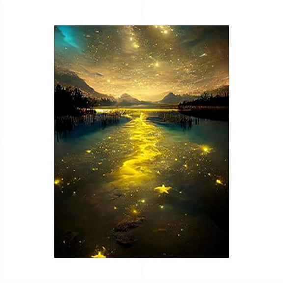 5D DIY Dia-mond Pain-ting Kit for Adults Beginners, 12x16 Inch Moonlight Beach Starry Sky Drill Round Gem Art, Unframed Landscape Canvas Home Wall Decor