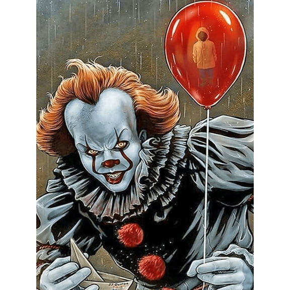 5D DIY Diamond Art Painting Halloween Horror Characters Clown Diamond Art Kits for Adults Cartoon, Diamond Art Full Round Drill Cross Stitch Crystal Rhinestone Home Wall Decoration Gifts 12x16 inch