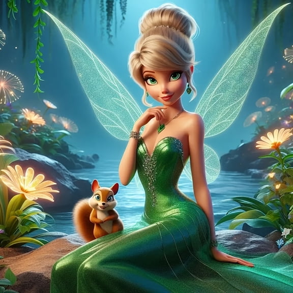 5D DIY Diamond Art Painting Kit: Tinker Bell Princess, Squirrel, Flowers, Mosaic Art Picture for Room Walls, Home Decor, Adult Beginner Diamond Art Painting Kit, Festive Gift, Birthday Gift