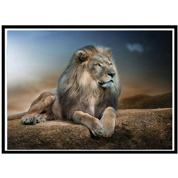 5D DIY Diamond Lion Painting Embroidery Part Round Decor, Lion Tapestry Wall Hanging, Lion Wall Art Wild Animal African Lion Wall Tapestry, Lion Embroidery for Bedroom Living Room Dorm Decor Gift