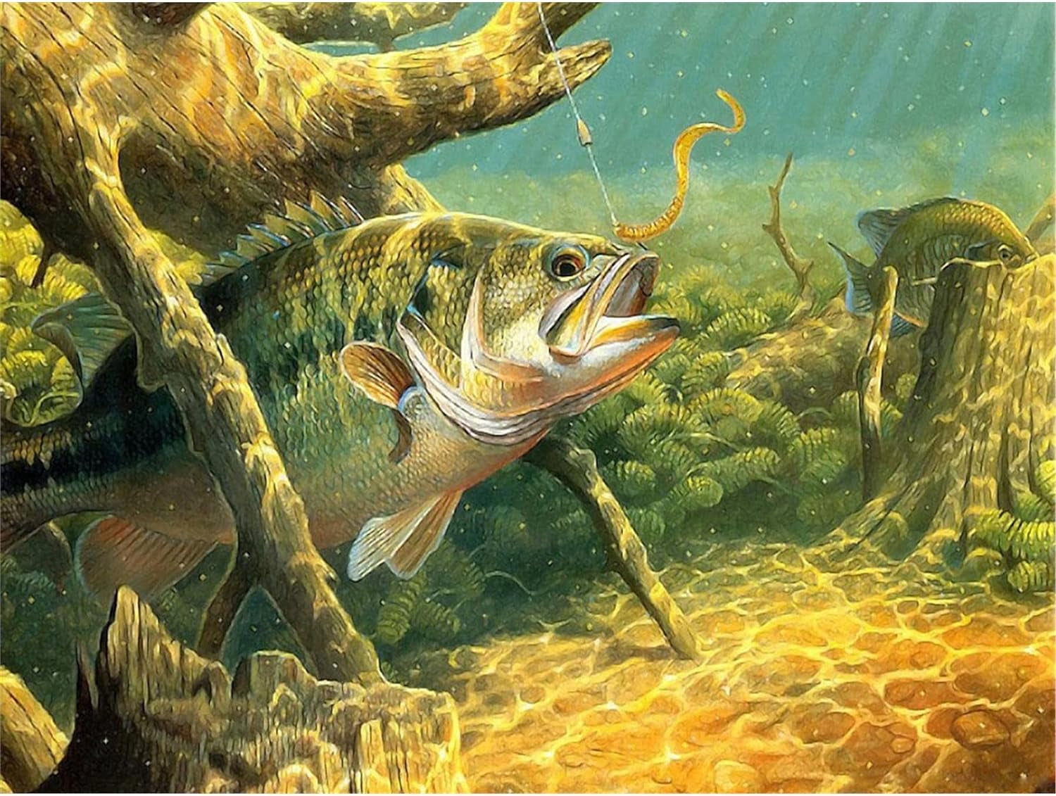 5D DIY Diamond Painting Bass Fishing Lake Sunset Embroidery Full Round