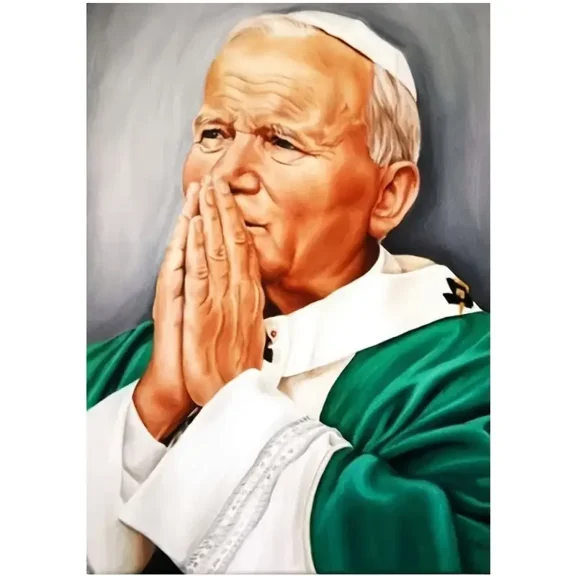 5D DIY Diamond Painting Cross Stitch Pope John Paul II Religious Full Round Diamond Embroidery Icon Rhinestone Mosaic Stickers Home Decor