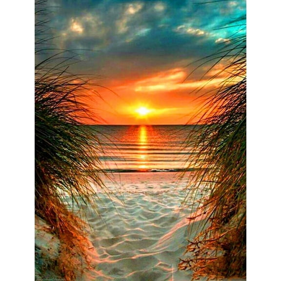5D DIY Diamond Painting Kit (Adults) - "Beach, Ocean Sunset" Beginner Diamond Art Kit, Full Circle Diamond Crafts, Home Wall Decor Gift