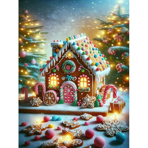 5D DIY Diamond Painting Kit (Adults) - "Christmas, Candy House, Winter" Beginner Diamond Art Kit, Full Circle Diamond Crafts, Home Wall Decoration Gift
