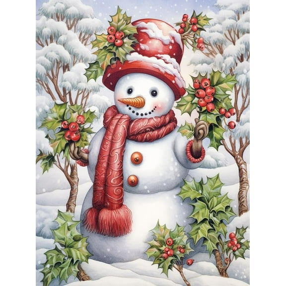 5D DIY Diamond Painting Kit (Adults) - "Christmas, Snowman, Winter" Beginner Diamond Art Kit, Full Circle Diamond Crafts, Home Wall Decoration Gift