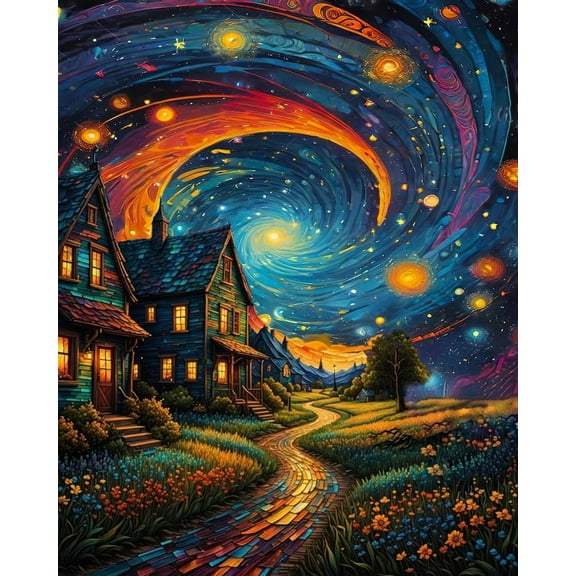 5D DIY Diamond Painting Kit (Adults) - "Country Night" Beginner Diamond Art Kit, Full Circle Diamond Crafts, Home Wall Decor Gift