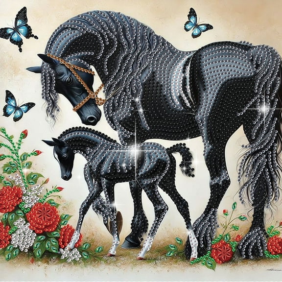 5D DIY Diamond Painting Kit Black Horse with Unique Diamond Shapes Handcrafted Artwork Ideal for Beginners and Adults Perfect for Home Wall Decor and Holiday Gifts