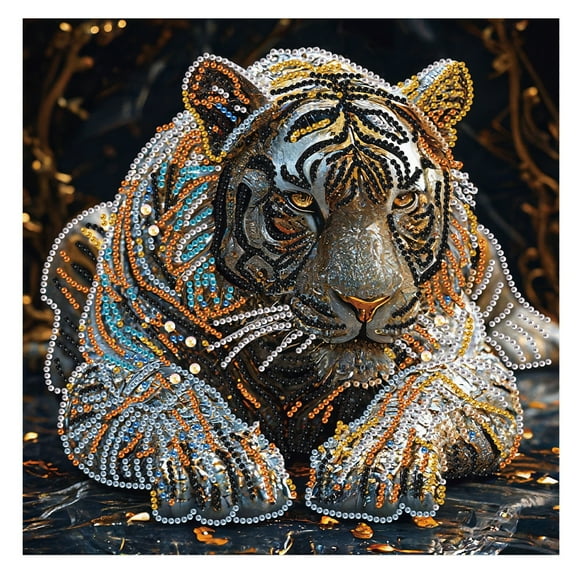 5D DIY Diamond Painting Kit Bold Tiger Special Shape Diamond Craft Creative Artwork for Home & Office Decor or Holiday Gifts